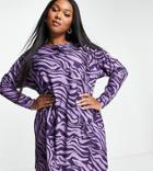 Asos Design Curve Twist Front Mini Dress In Purple Abstract Animal Print-multi