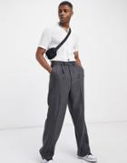 Asos Design High Waist Wool Mix Smart Pants With Wide Leg In Charcoal-grey