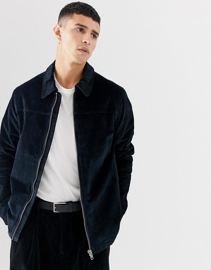 Selected Homme Zip Through Cord Jacket - Navy