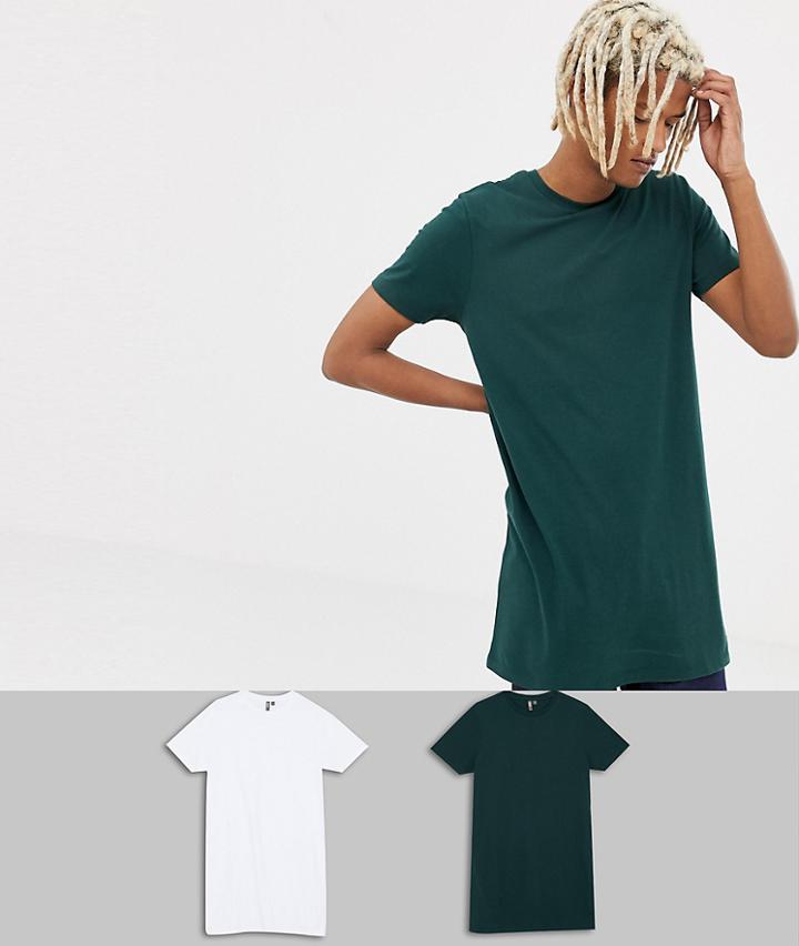 Asos Design Super Longline T-shirt With Crew Neck 2 Pack Save - Multi