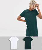 Asos Design Super Longline T-shirt With Crew Neck 2 Pack Save - Multi