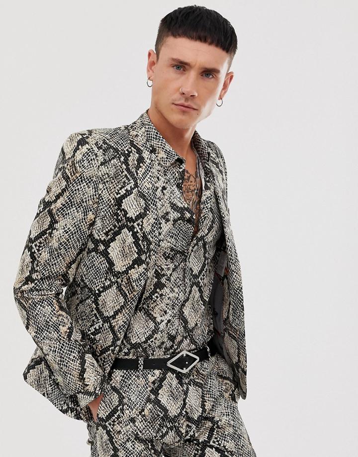 Twisted Tailor Super Skinny Suit Jacket In Snake Print-gray