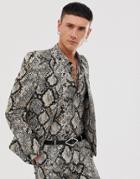 Twisted Tailor Super Skinny Suit Jacket In Snake Print-gray