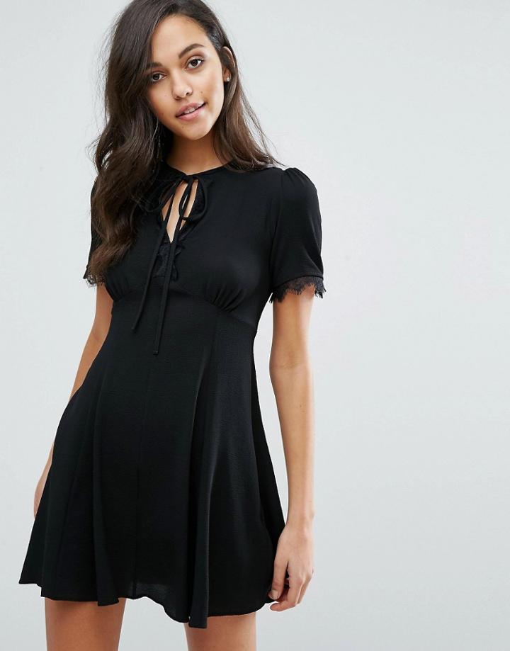 Miss Selfridge Lace Trim Tea Dress - Black