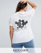 Asos Curve T-shirt With Mickey And Minnie Print - White