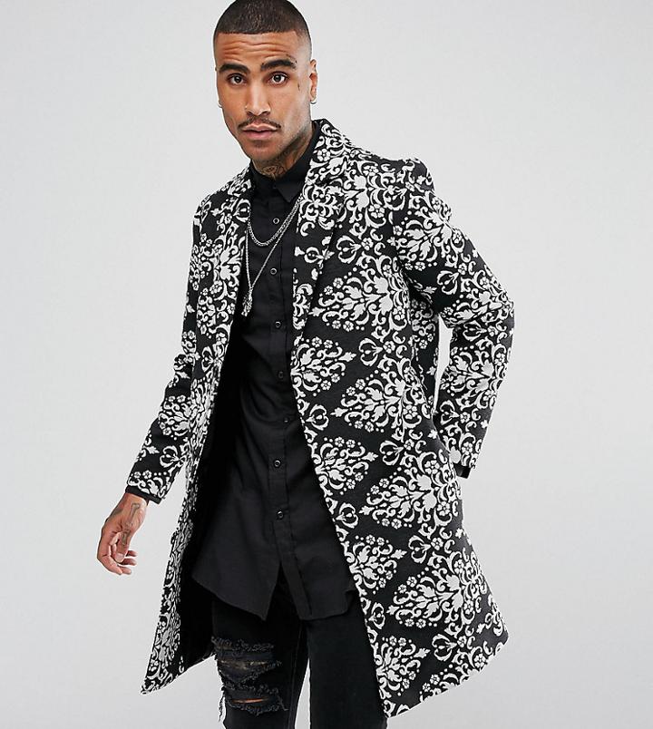 Reclaimed Vintage Inspired Overcoat In Black Baroque - Black