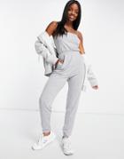 Asos Design Strap Jumpsuit In Gray Sweat - Part Of A Set-grey