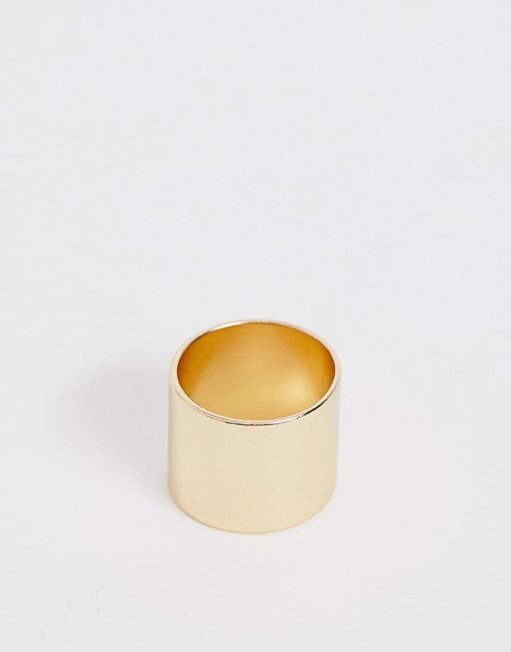 Asos Design Ring In Sleek Tube Design In Gold Tone - Gold