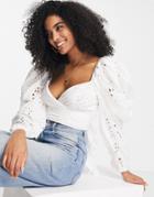 Asos Edition Wrap Front Broderie Crop Top With Tie Back In White