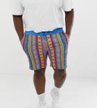 Asos Design Plus Jersey Skinny Shorts In Rose And Stripe Print - Multi