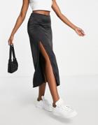 Stradivarius Satin Midi Skirt With Split Detail In Black