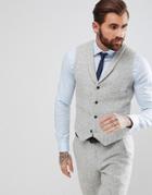 Asos Slim Suit Vest In 100% Wool Harris Tweed Herringbone In Light Gray - Gray