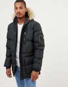 Criminal Damage Eskimo Faux Fur Hood Parker Coat - Black