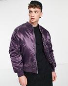 Asos Design Padded Bomber Jacket With Ma1 Pocket In High Shine Purple