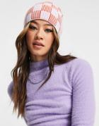 Topshop Check Knit Beanie In Pink