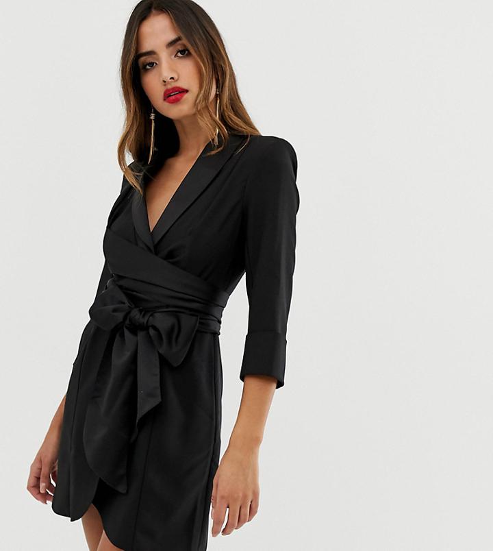 Asos Design Mini Tux Dress With Self Tie Belt