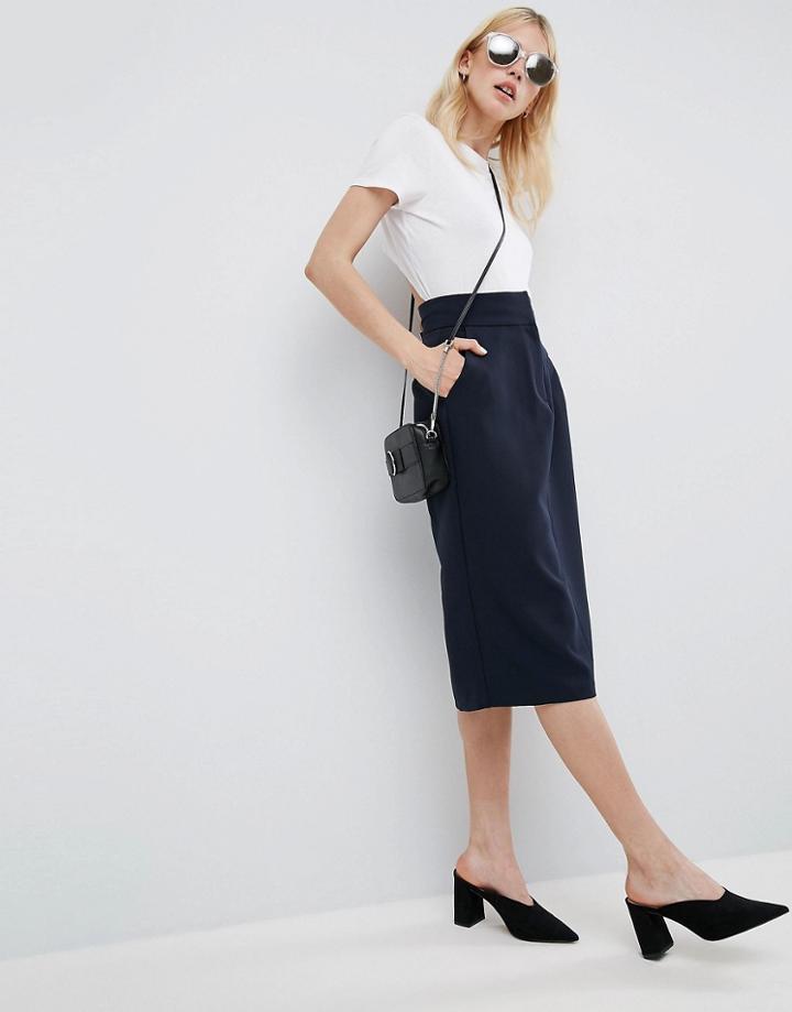 Asos Pencil Skirt With Pockets - Navy