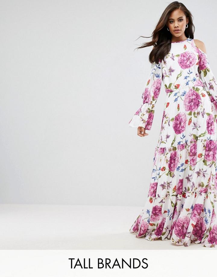 Y.a.s Studio Tall Cold Shoulder Flower Printed Maxi Dress - Multi