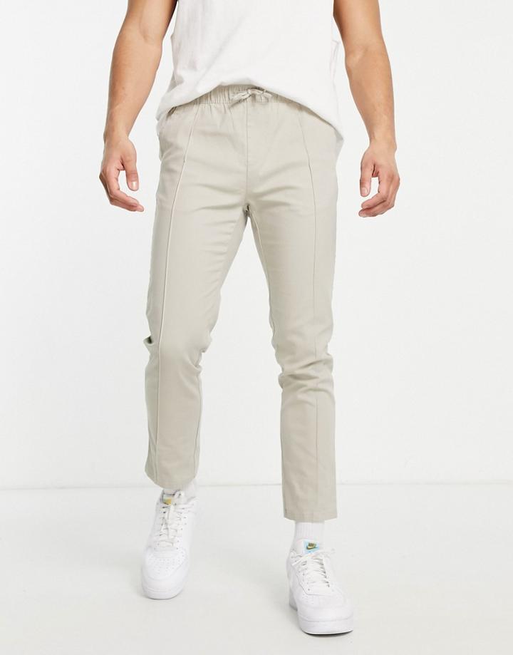 Asos Design Slim Chinos With Elasticated Waist And Pin Tuck In Light Gray
