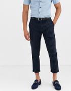 Only & Sons Slim Fit Cropped Chalk Stripe Pants In Navy
