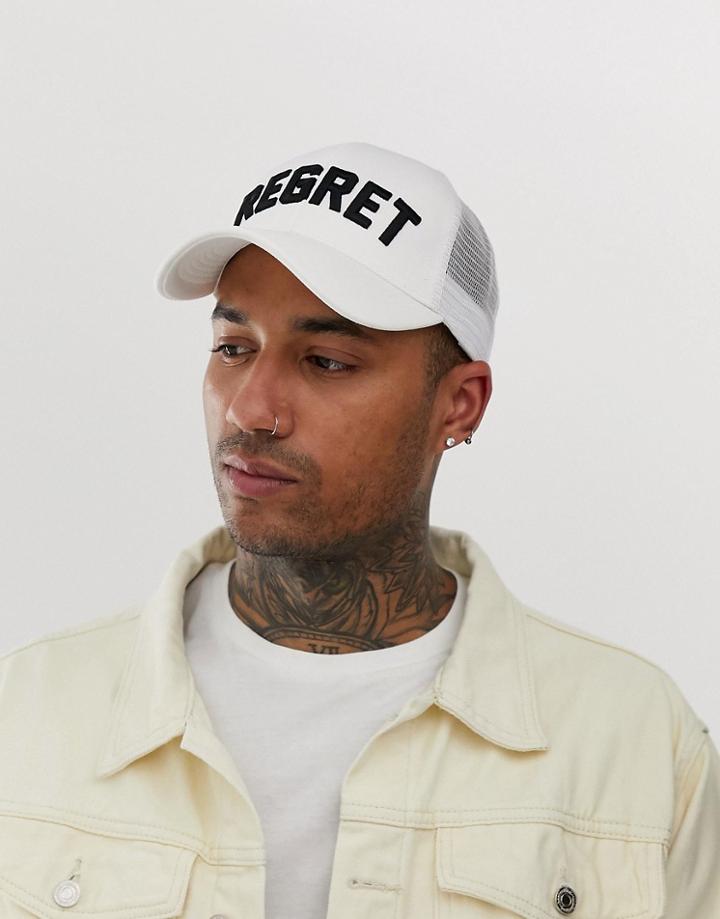 Asos Design White Trucker Hat With Regret Embroidery - White