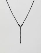 Asos Design Beaded Lariat Necklace With Feather In Black - Black