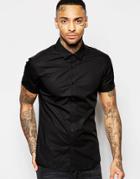 Asos Skinny Shirt In Black With Short Sleeves - Black