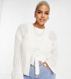 Asos Design Curve Crochet Cardi In Cream-white