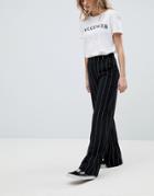 New Look Pin Stripe Wide Leg Pants - Black