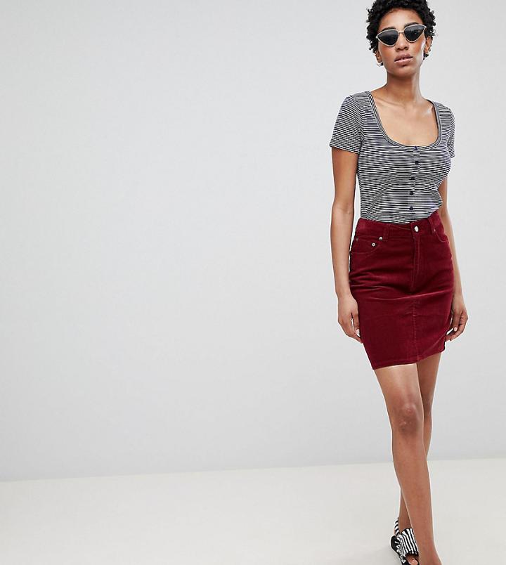 Asos Design Tall Cord Original Skirt In Berry - Red