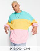 Asos Design Oversized Sweatshirt In Multicolor Blocking With Wash