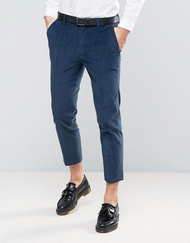 Asos Skinny Cropped Smart Pants In Cord - Green