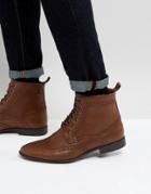 Asos Brogue Boots In Tan Faux Leather - Tan