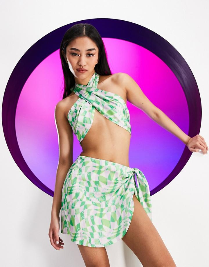 Asos Design Circular Design Recycled Multiway Beach Crop Top In Graphic Print