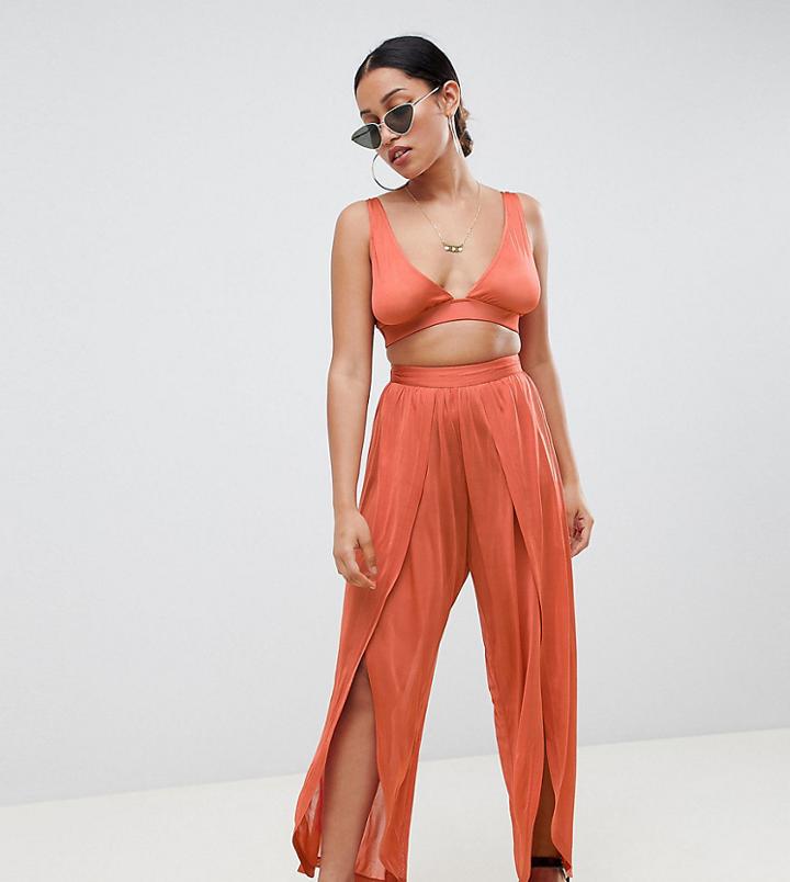 Asos Design Petite Beach Two-piece Pants In Slinky - Red