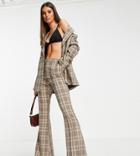 Asos Design Tall Extreme Flare Pants In Brown Check