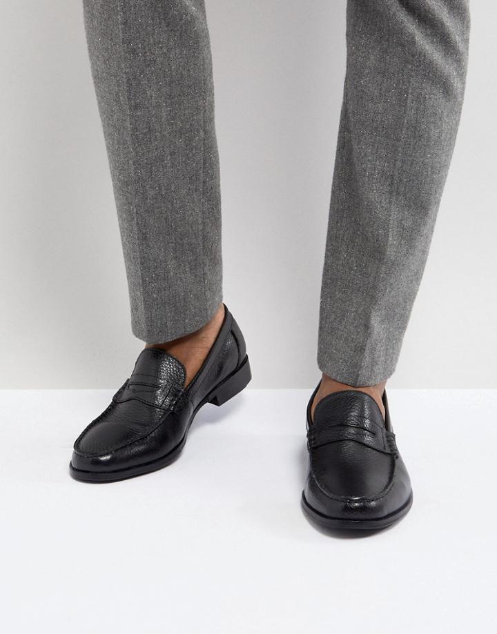 Ben Sherman Penny Loafers In Pebble Black Leather - Black