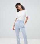 Mango High Waist Summer Pants In Blue And White Stripes