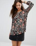 Only Clematis Floral Boho Blouse - Black With Aop