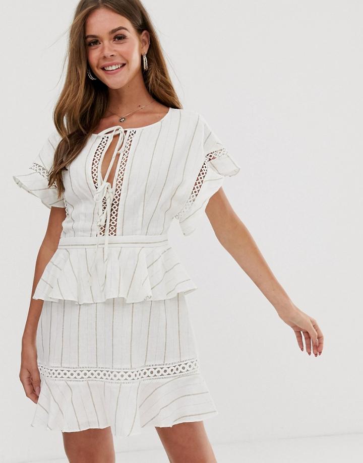 Stevie May Elm Gold Foil Stripe Peplum Dress-white