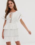 Stevie May Elm Gold Foil Stripe Peplum Dress-white