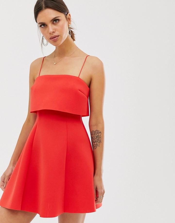 Asos Design Crop Top Scuba Mini Skater Dress-red