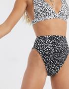 Asos Design Mix And Match High Leg High Waist Bikini Bottom In Black Mono Spot Print - Multi