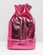 Claudia Canova Zip Slouch Metallic Backpack - Pink