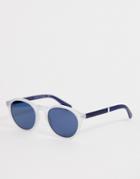 Tommy Hilfiger Round Sunglasses In White And Navy - White