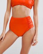 Asos Mix And Match Glam Gathered High Waist Bikini Bottom - Orange
