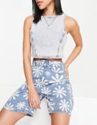 Urban Bliss Denim Bermuda Shorts In Daisy Print-blue
