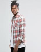 Pull & Bear Brushed Plaid Check Shirt In Red In Regular Fit - Red