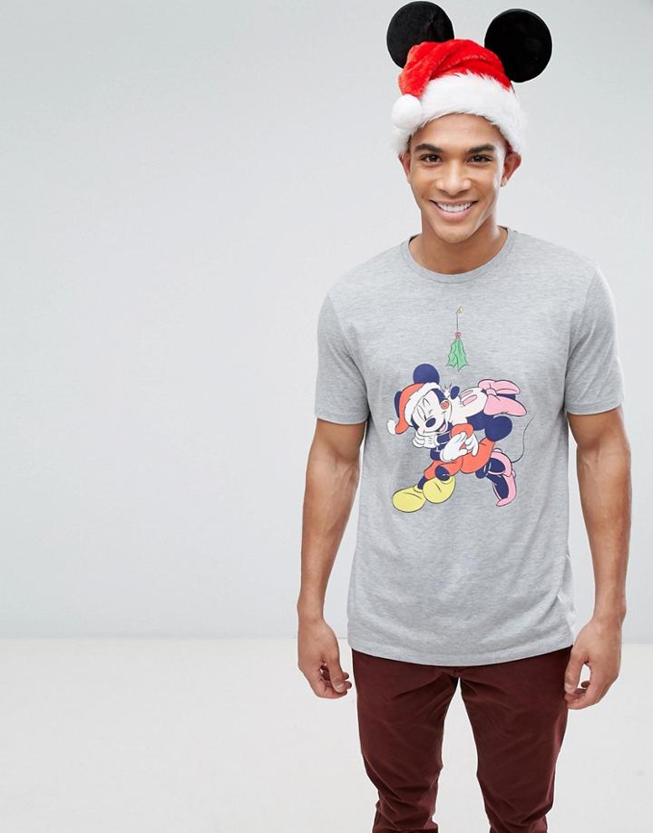 Asos Mickey Holidays T-shirt With Minnie And Mickey Print - Gray
