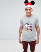 Asos Mickey Holidays T-shirt With Minnie And Mickey Print - Gray